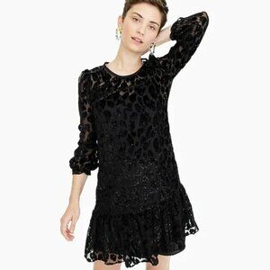 J Crew Flutter-Hem Dress in Burnout Leopard Velvet
